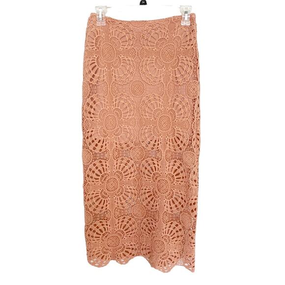 Jen's Pirate Booty Terra Cotta Crochet Lace Stellar Maxi Skirt Small